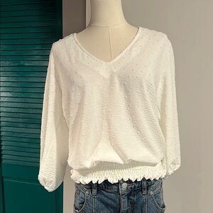 Veronica M NWT Swiss dot White Textured Women's Top - S